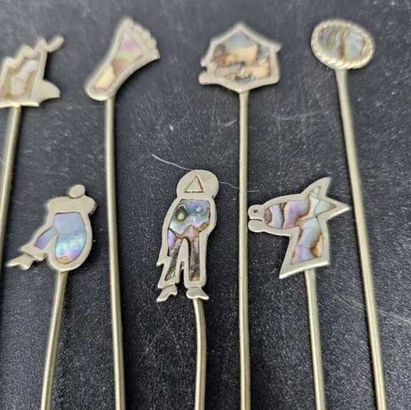 Vintage 925 sterling silver Taxco Mexico cocktail picks with a southwestern them - Picture 2 of 8